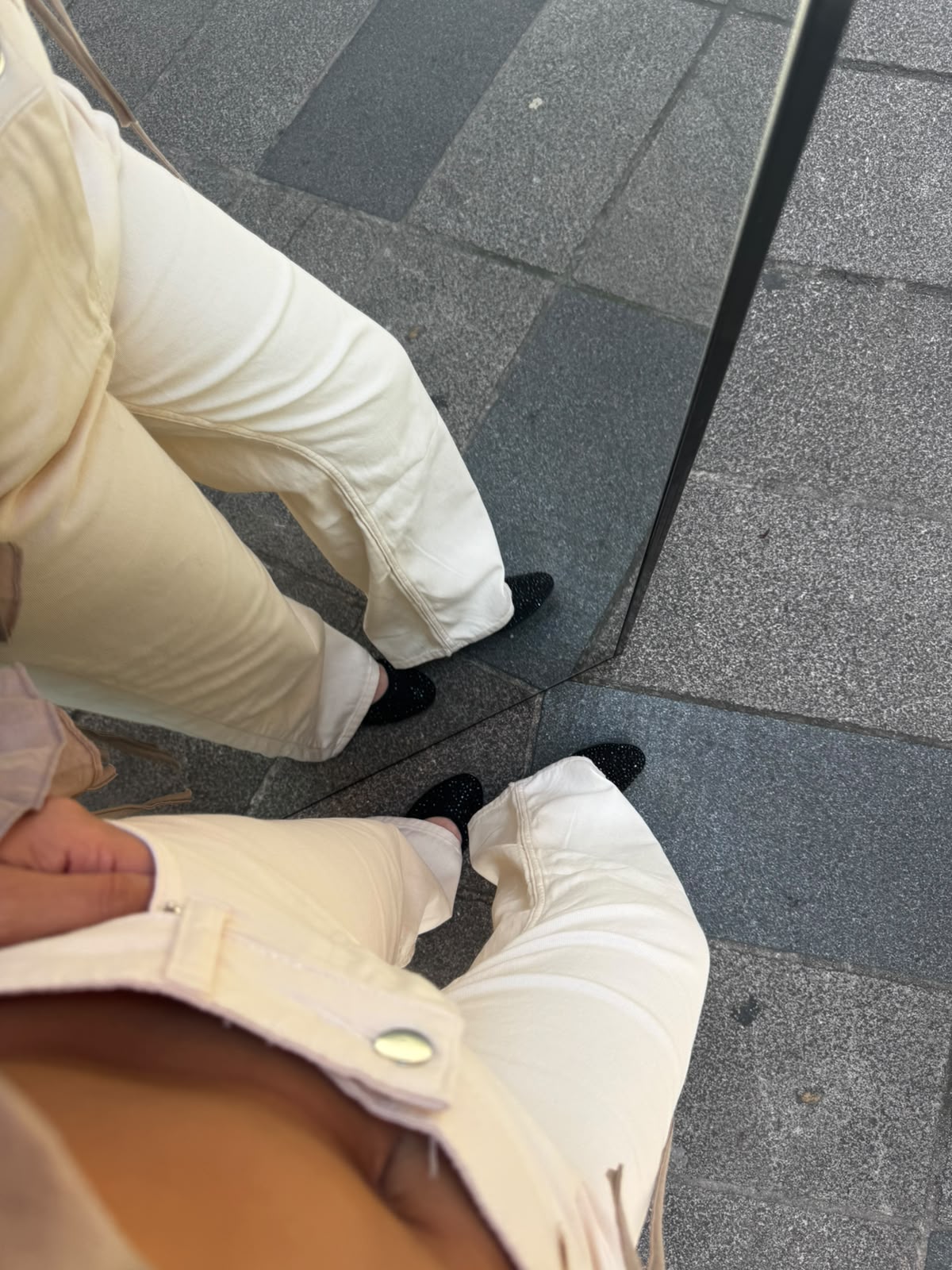 Geniş Paça Denim Pantolon - Bej