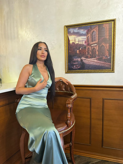 Çağla Yeşili Sartoria Uzun Elbise
