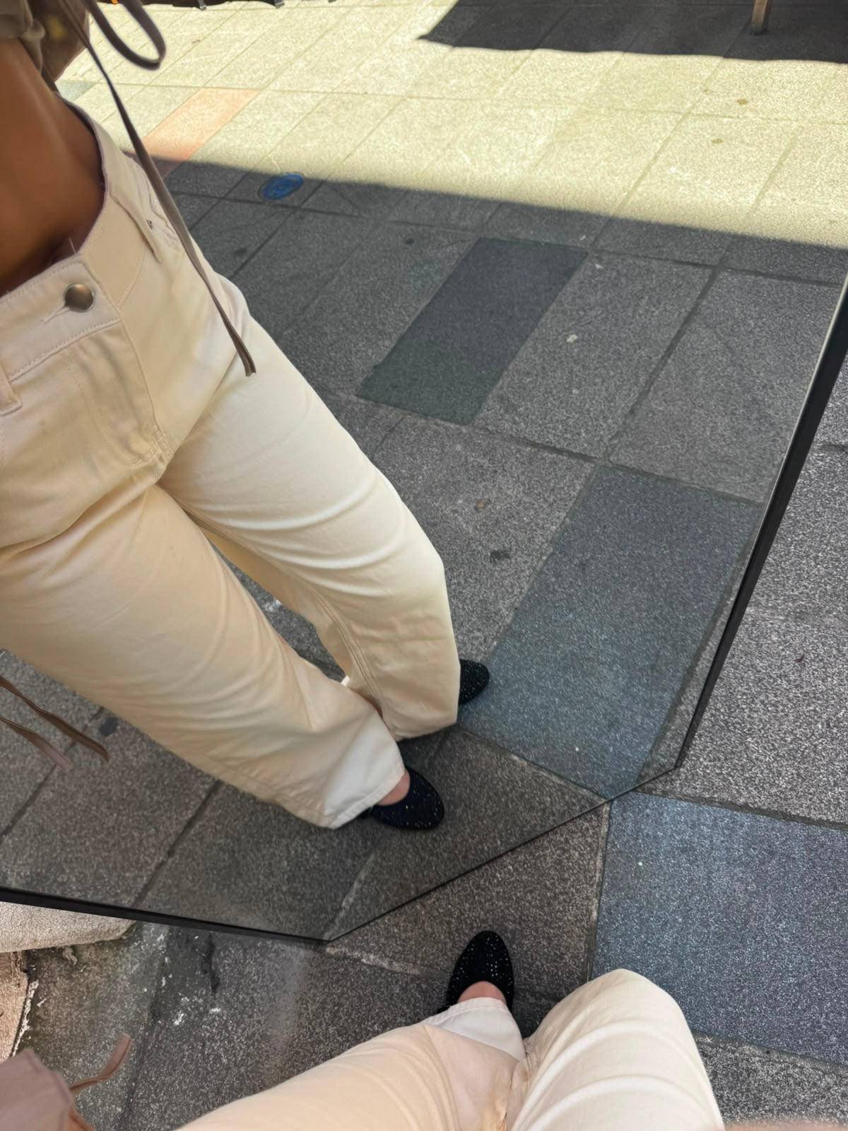 Geniş Paça Denim Pantolon - Bej