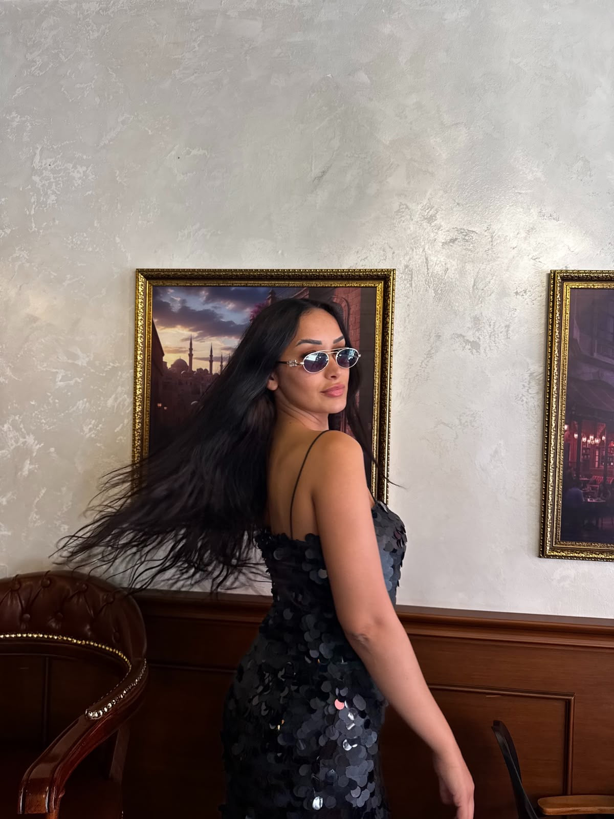 Pul Payet Mini Elbise - Siyah