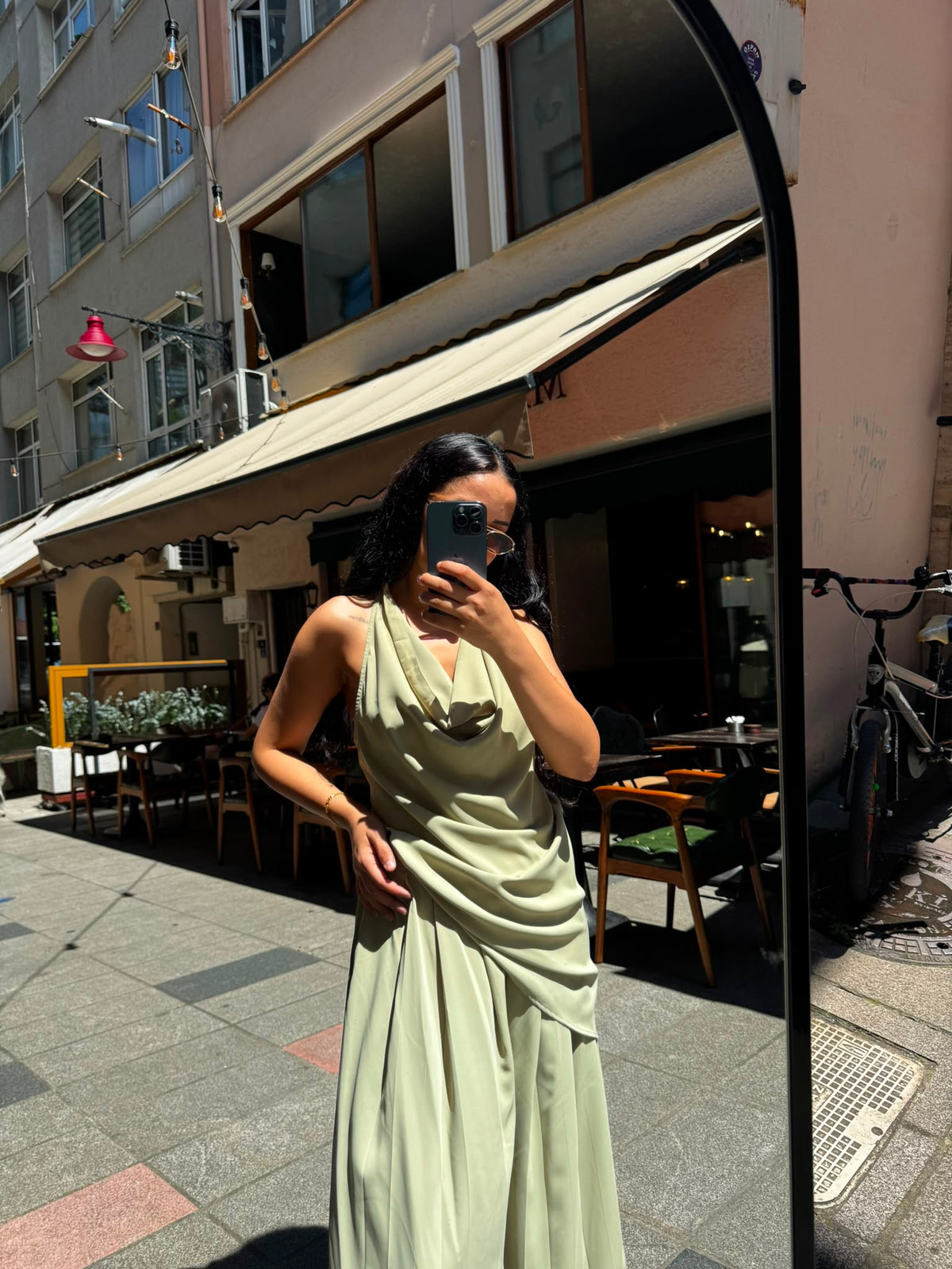 Degaje Yaka Asimetrik Bluz - Nil Yeşili