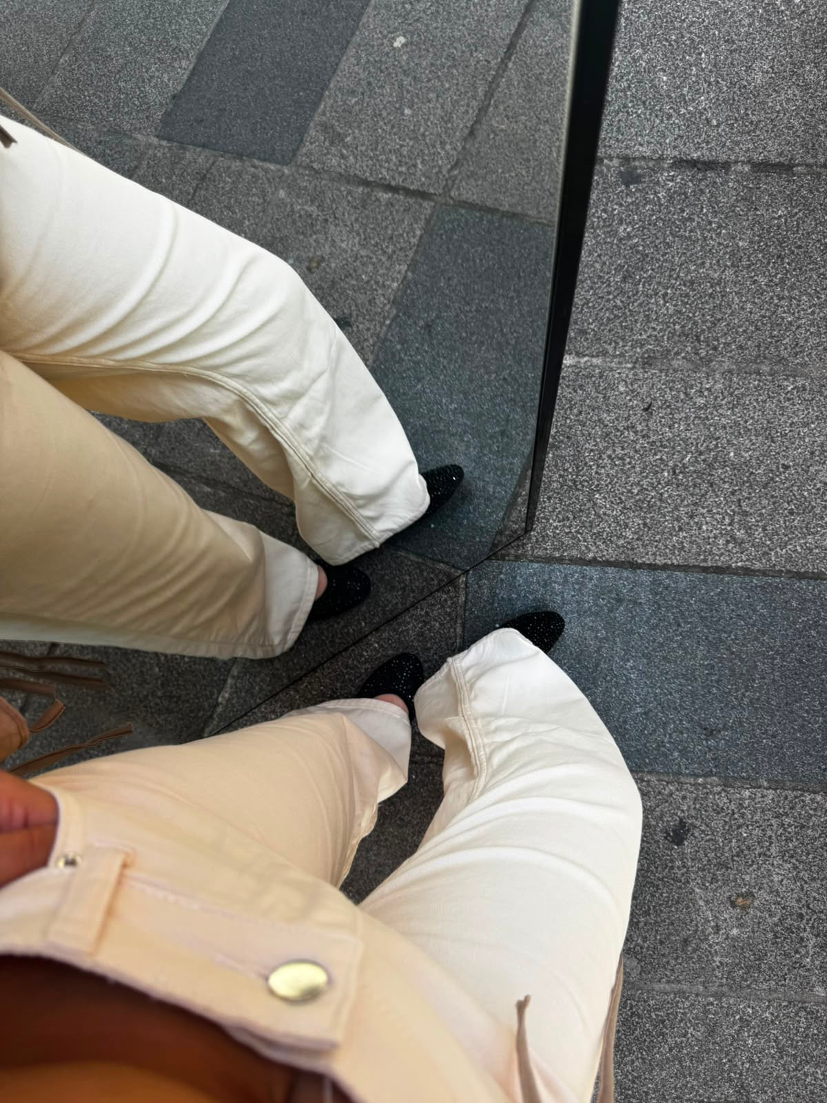 Geniş Paça Denim Pantolon - Bej