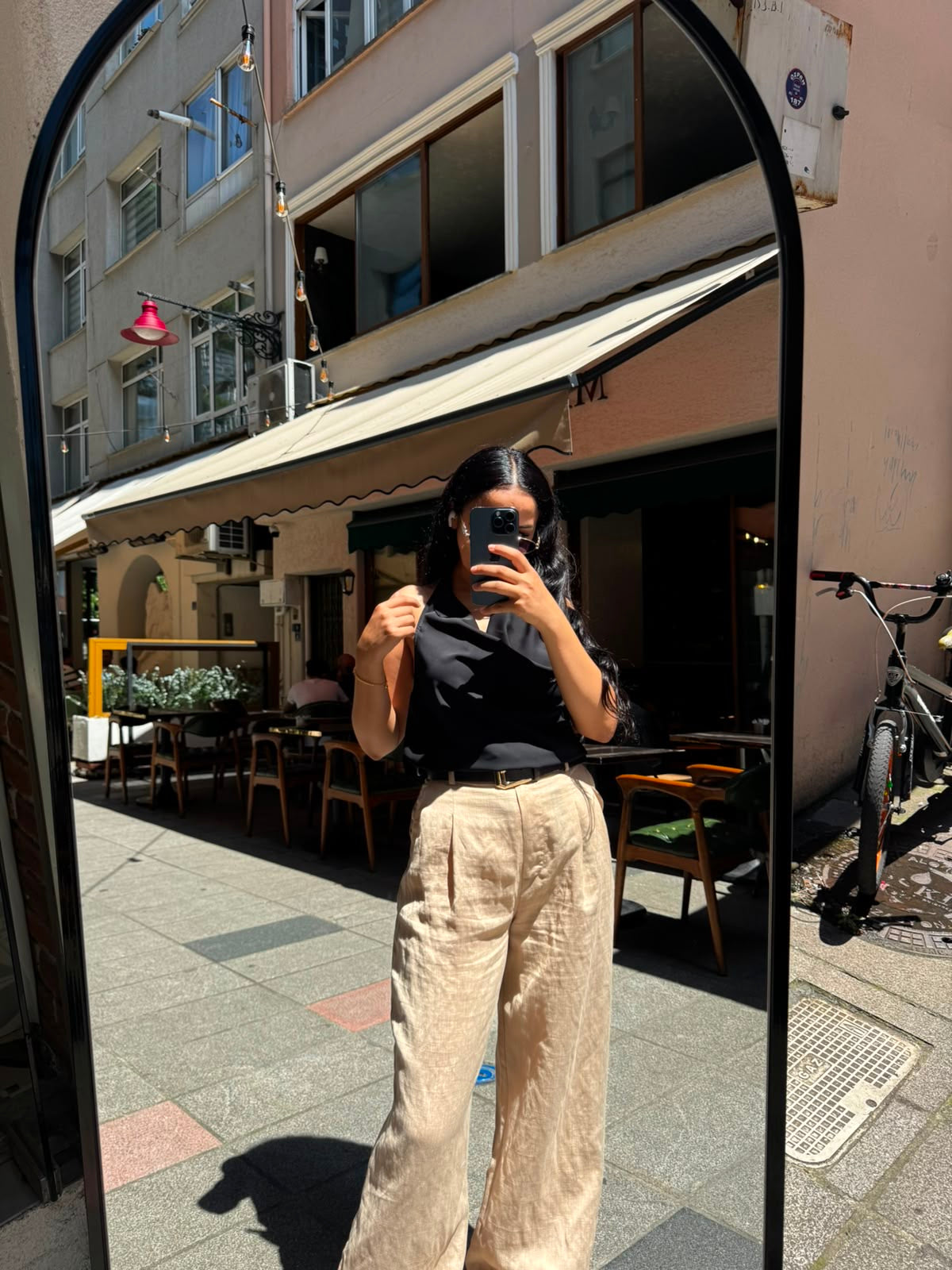 Çift Pileli Kemerli Pantolon - Bej