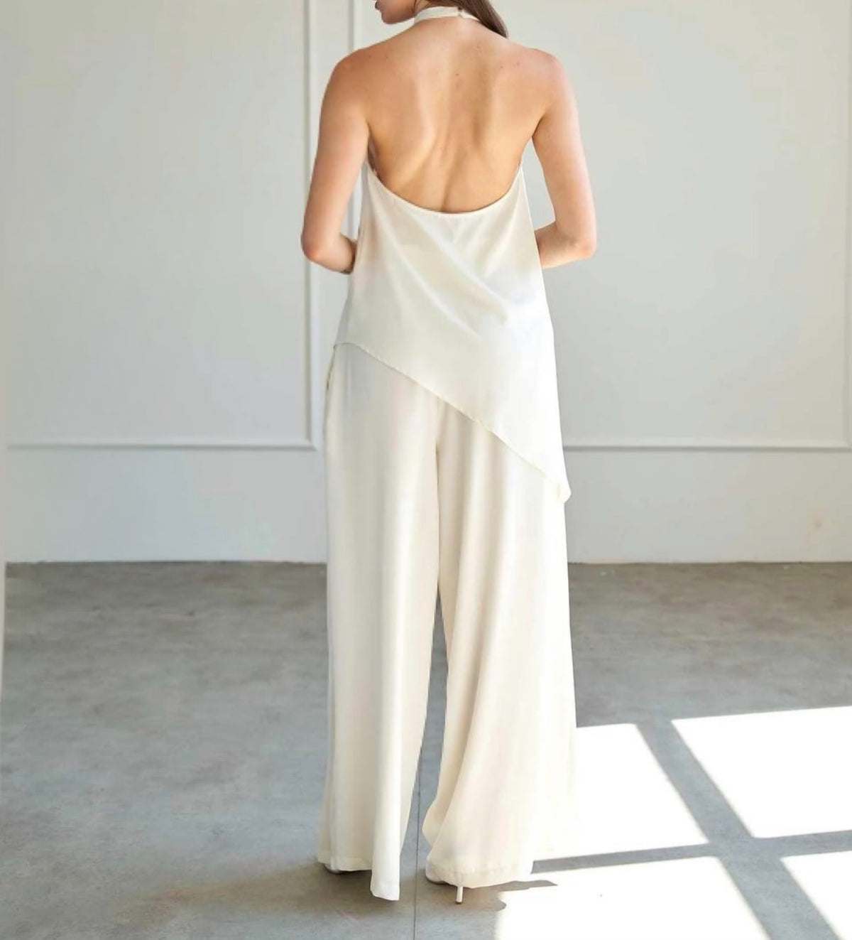 Pileli Bol Kesim Kemerli Pantolon - Ekru