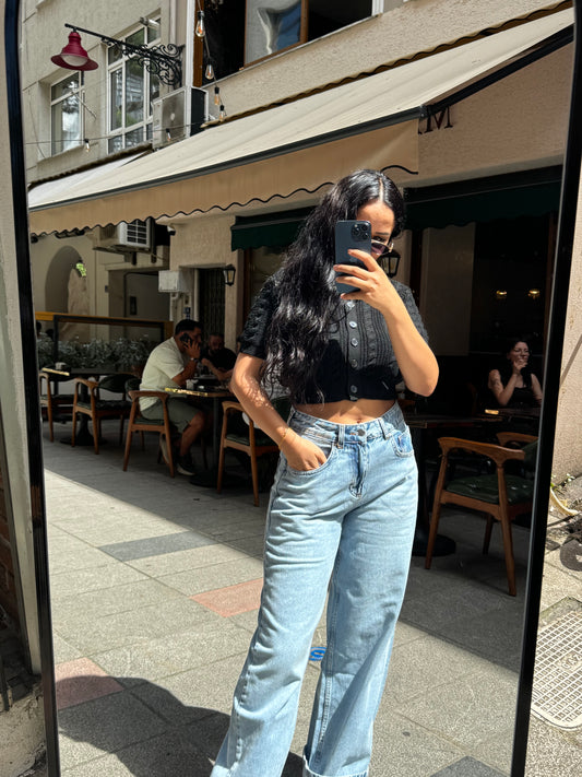 Geniş Paça Denim Pantolon - Orjinal Mavi